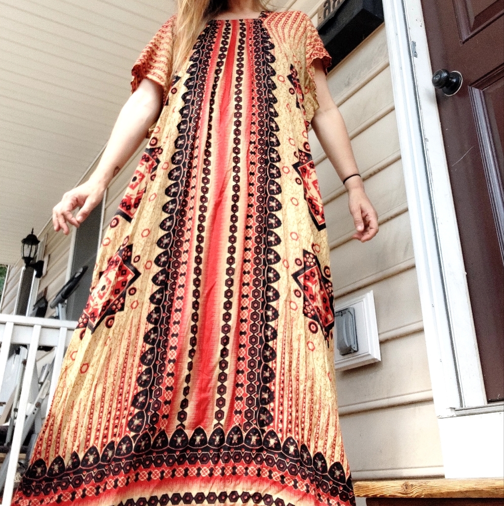 1980's Tribal Caftan ~ Housedress ~ Mumuu - image 6